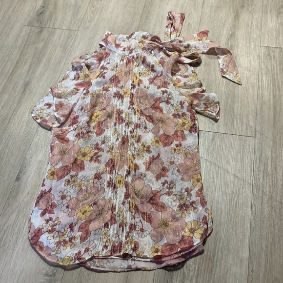 Veronica Beard Dali Melon Metallic Floral Silk Top, size 0 - Picture 6 of 7